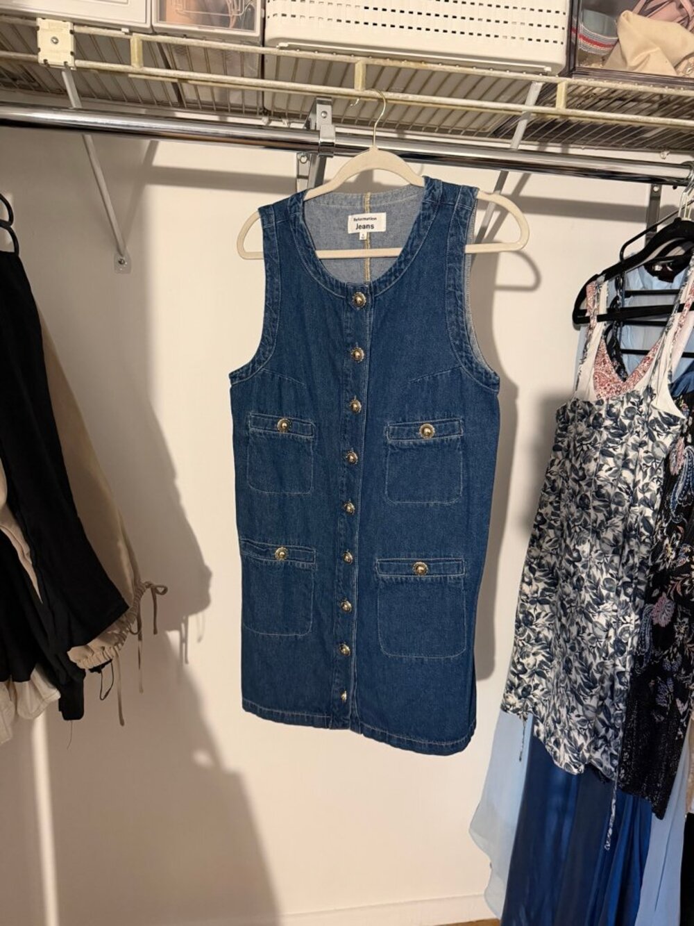 Reformation Tropez Denim Button Front Mini Dress Size 8